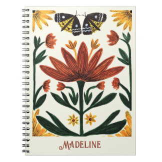 Caderno Espiral Abstract Symmetrical Flowers and Moths