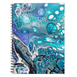 Caderno Espiral Abstract Turquoise and Blue Paint Cell Swirl