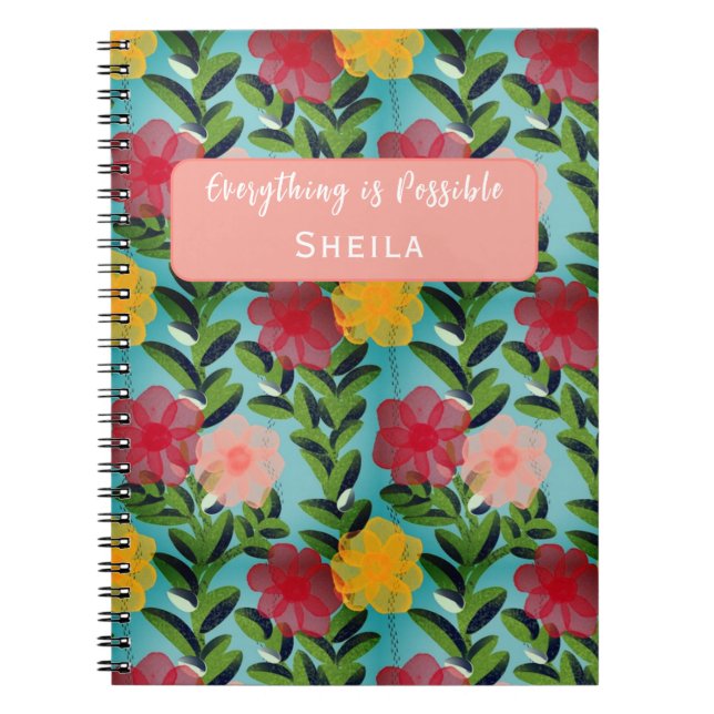 Caderno Espiral Abstract Watercolour Florals Notebook Blue (Frente)