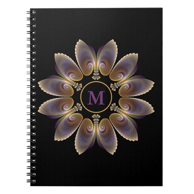 Caderno Espiral Abstrato Angel Wings Mandala Fractal Monograma (Frente)