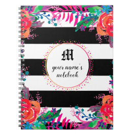 Caderno Espiral Abstrato aqucolor floral florestal, listrado a pre