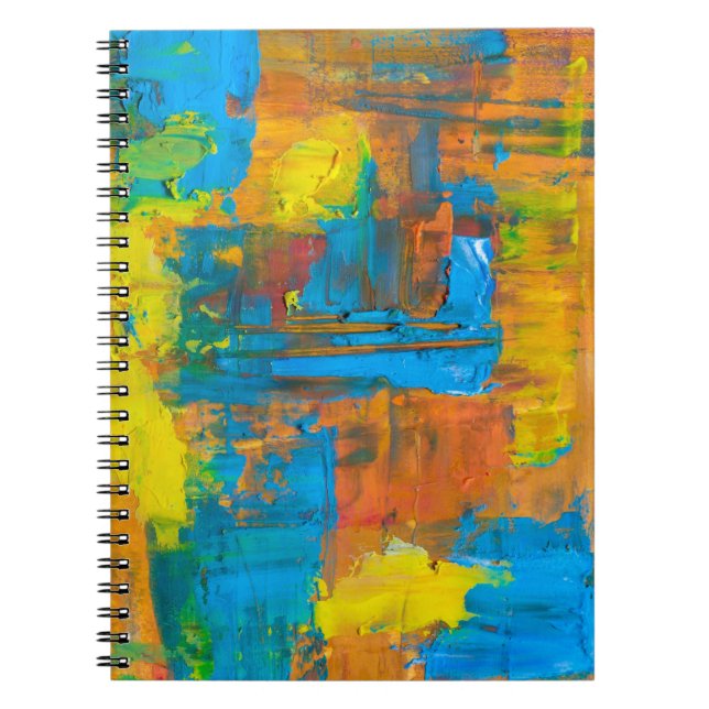 Caderno Espiral Abstrato Art Multicolor Laranja-Abstrato acrílico (Frente)