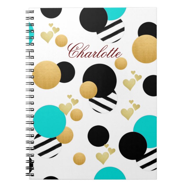 Caderno Espiral Abstrato Azul Dourado Nome Personalizado (Frente)