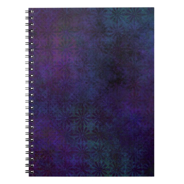 Caderno Espiral Abstrato Azul e Roxo, Arte Digital Grungente (Frente)