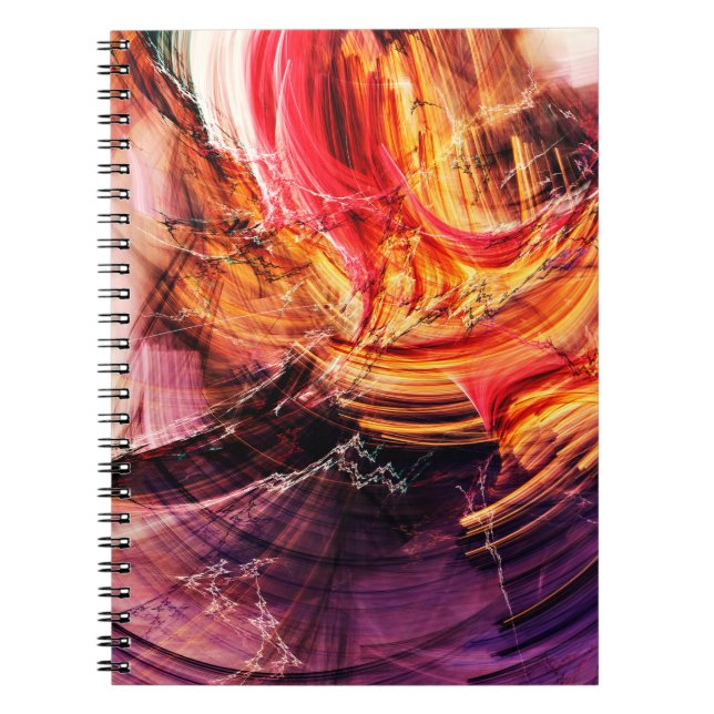 Caderno Espiral Abstrato bonito, roxo, vermelho e amarelo, c (Frente)