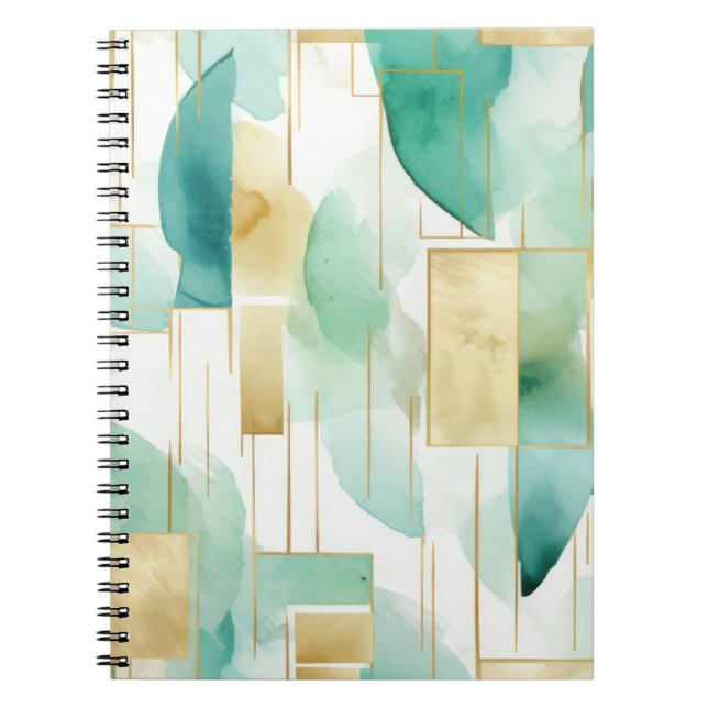 Caderno Espiral Abstrato branco Dourado verde (Frente)