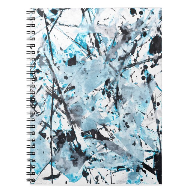 Caderno Espiral Abstrato branco preto-azul legal (Frente)