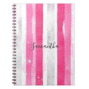 Caderno Espiral Abstrato Branco-Rosa-Cinza