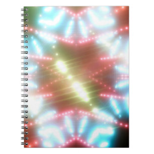 Caderno Espiral abstrato brilhante fundo neon com feixes e estrela