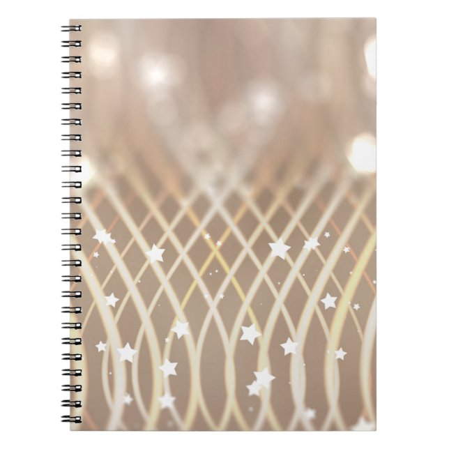 Caderno Espiral Abstrato Brown, Waves Stars Background. (Frente)