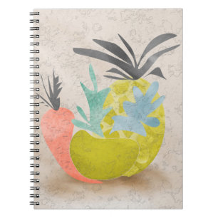 Caderno Espiral Abstrato cartoon cenouras abacaxis frutas comida r