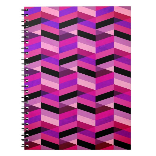 Caderno Espiral Abstrato Chevron/Herringbone | Rúpias e Violetas (Frente)
