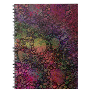 Caderno Espiral Abstrato Colorido com Círculos Pretos e Grunge