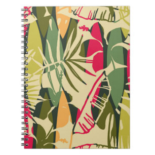 Caderno Espiral Abstrato com folhas tropicais. Ha