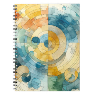 Caderno Espiral Abstrato de Aquarela Geométrica Azul e Amarelo