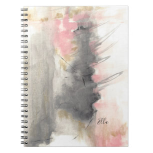 Caderno Espiral Abstrato De Arte Dourada Rosa Pintada