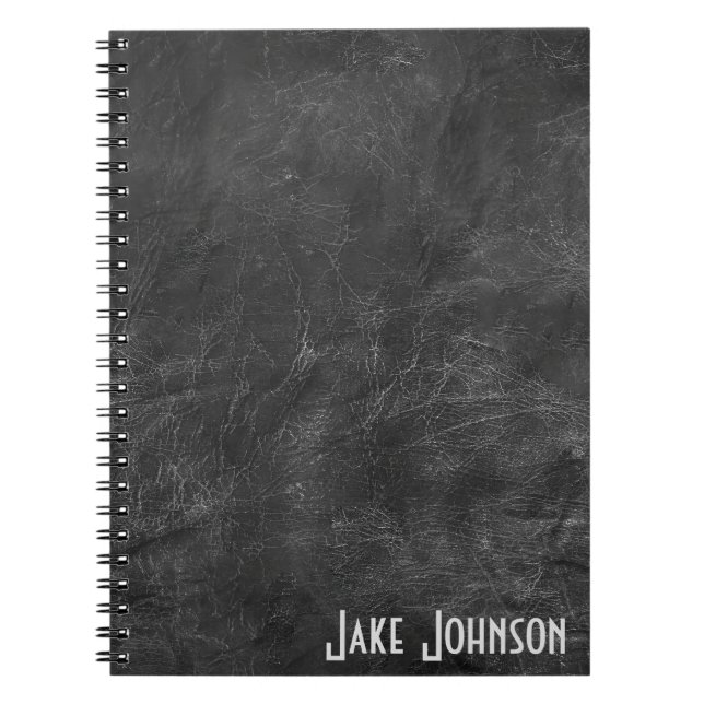 Caderno Espiral Abstrato de couro preto com nome (Frente)