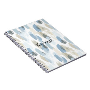 Caderno Espiral Abstrato de Creme Branco Azul