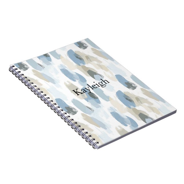 Caderno Espiral Abstrato de Creme Branco Azul (Lado Direito)