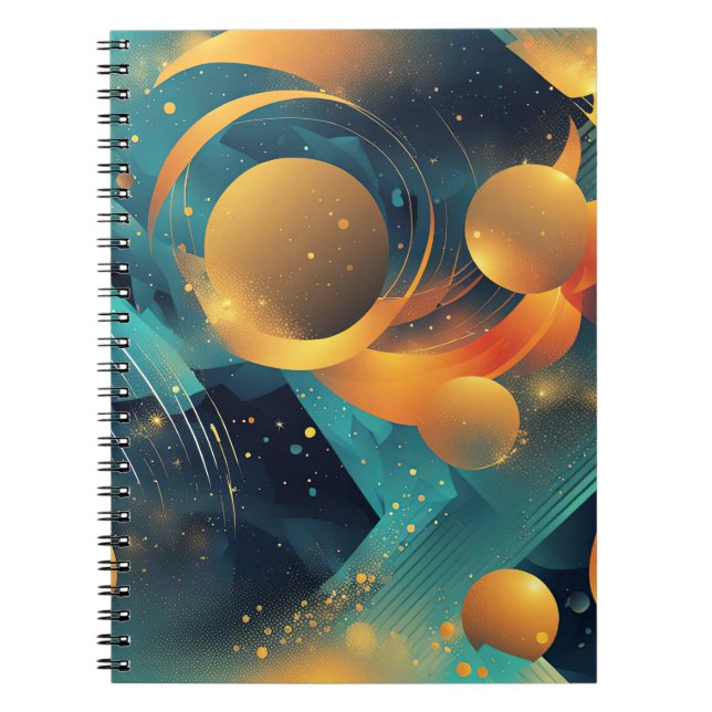 Caderno Espiral Abstrato de esfera Dourada e lacrimogênea (Frente)