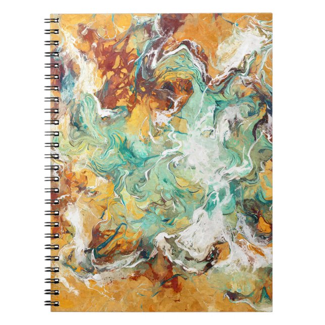 Caderno Espiral Abstrato de espiral âmbar branco-turquesa (Frente)