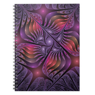 Caderno Espiral Abstrato de Fantasia Colorida Fractal Roxo