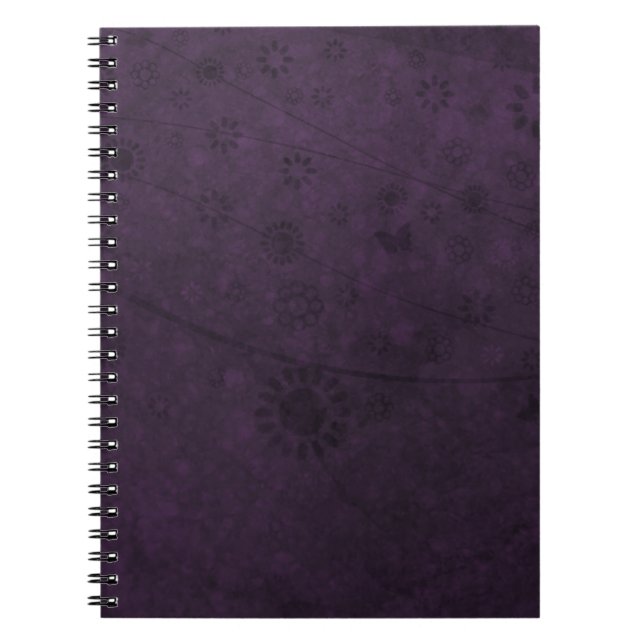 Caderno Espiral Abstrato de Flores e Borboletas Retro Roxas (Frente)