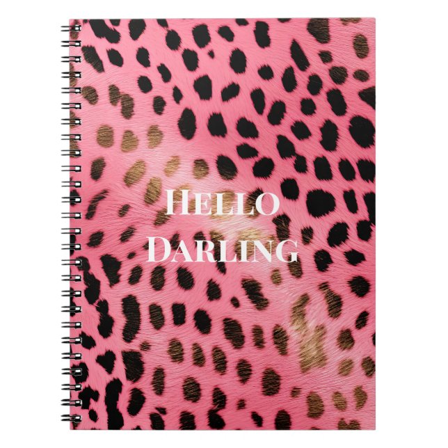 Caderno Espiral Abstrato de Impressão de Leopardo Preto Rosa (Frente)