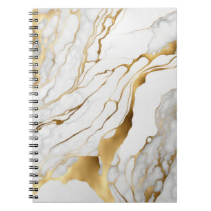 Caderno Espiral Abstrato de mármore branco e Dourado