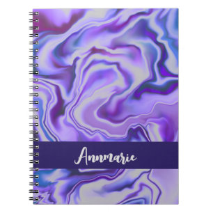 Caderno Espiral Abstrato de mármore Elegante azul e roxo personali