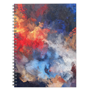 Caderno Espiral Abstrato de Nuvem Vermelha Azul-Laranja Vibrante