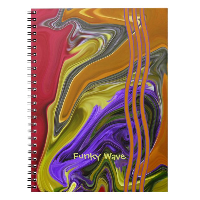 Caderno Espiral Abstrato de Onda Líquida Funky Personalizada (Frente)