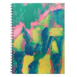 Caderno Espiral Abstrato de pintura de Abstrato verde e rosa, Abst