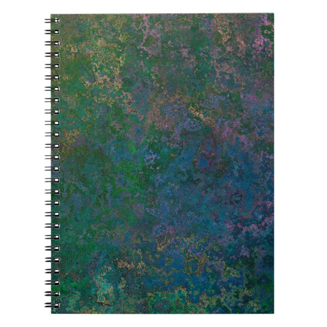 Caderno Espiral Abstrato de Tinta Verde Escura e Azul (Frente)