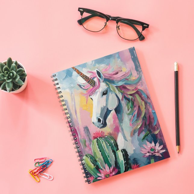 Caderno Espiral Abstrato de Whimsical Unicorn e Succults (Criador carregado)
