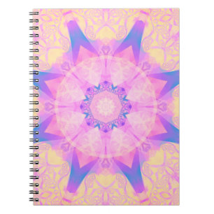 Caderno Espiral Abstrato digital retro mandala. Flor brilhante. Be