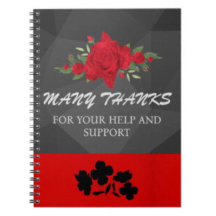 Caderno Espiral Abstrato Floral Vermelho Elegante Moderno, cinza V