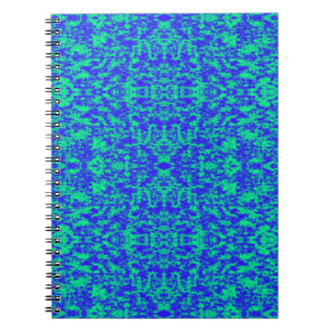 Caderno Espiral Abstrato Fractal Em Azul E Verde
