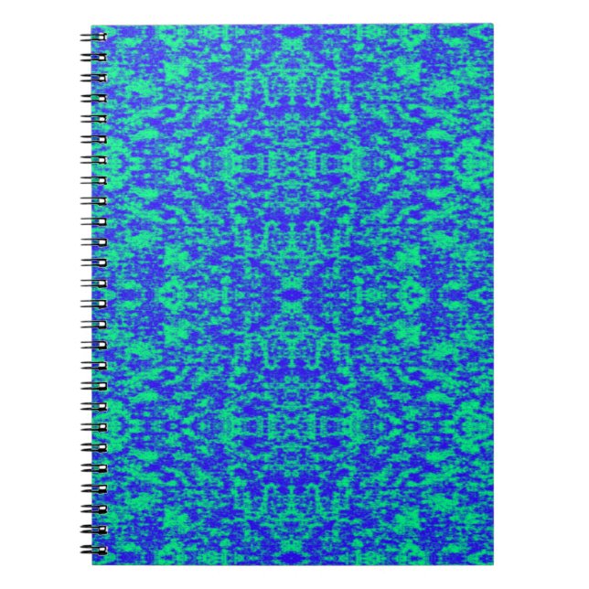 Caderno Espiral Abstrato Fractal Em Azul E Verde (Frente)