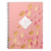 Abstrato Gemini Zodiac Rosa e Notebook Dourado