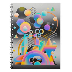Caderno Espiral Abstrato geométrica vibrante e branca