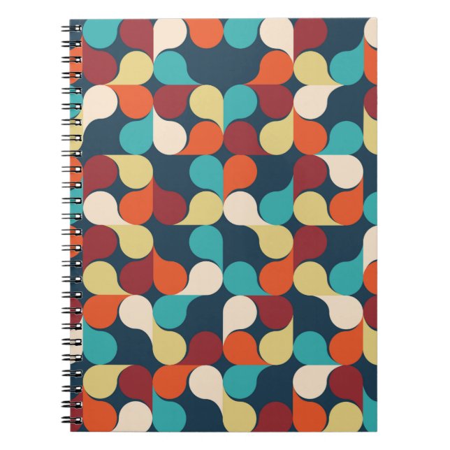 Caderno Espiral Abstrato Geométrico com folhas, gotas. Col (Frente)
