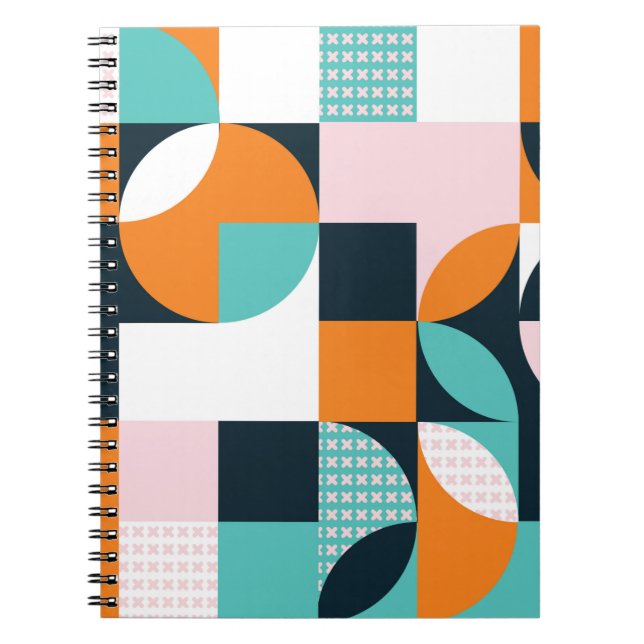 Caderno Espiral Abstrato geométrico com quadrados, triano (Frente)