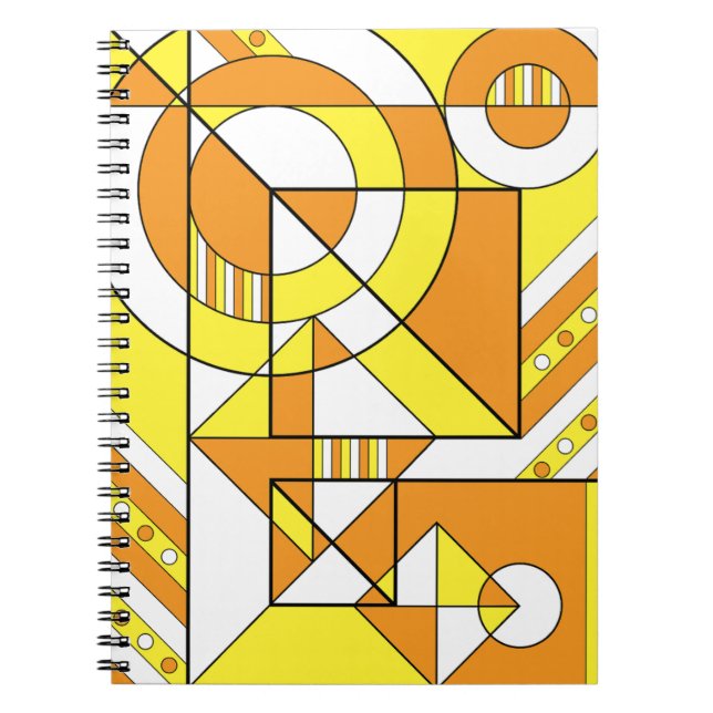 Caderno Espiral Abstrato Geométrico Laranja Amarelo (Frente)
