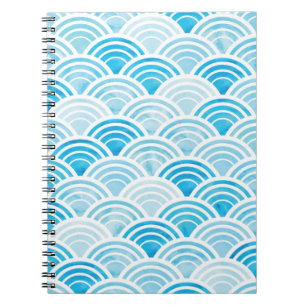 Caderno Espiral Abstrato geométrico sem costura, com água azul