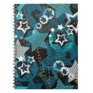 Caderno Espiral Abstrato grunge star, padrão criativo do grupo de