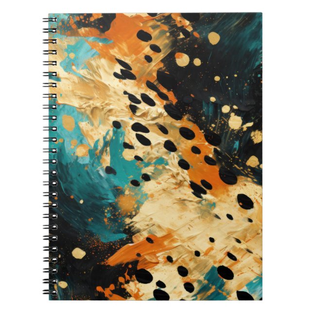 Caderno Espiral Abstrato-leopardo-laranja Dourado-Aqua (Frente)