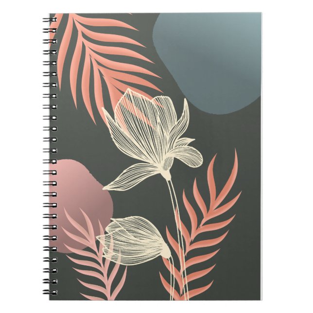 Caderno Espiral Abstrato Line Art Flower Design - Elegante Mi (Frente)