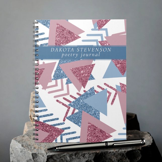 Caderno Espiral abstrato lunar 80s | Dusty Mauve e Poesia Azul (Criador carregado)