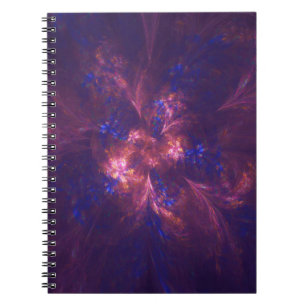 Caderno Espiral Abstrato Luz De Flor Roxo E Padrões Azuis Misturad
